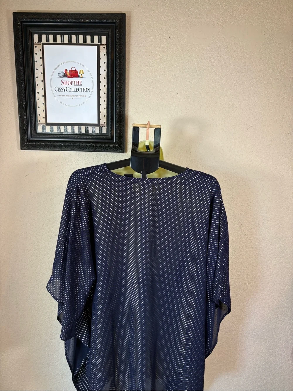 Michael Kors 3X Navy Gold Polka Dot Chiffon Poncho Cover Up Plus Size